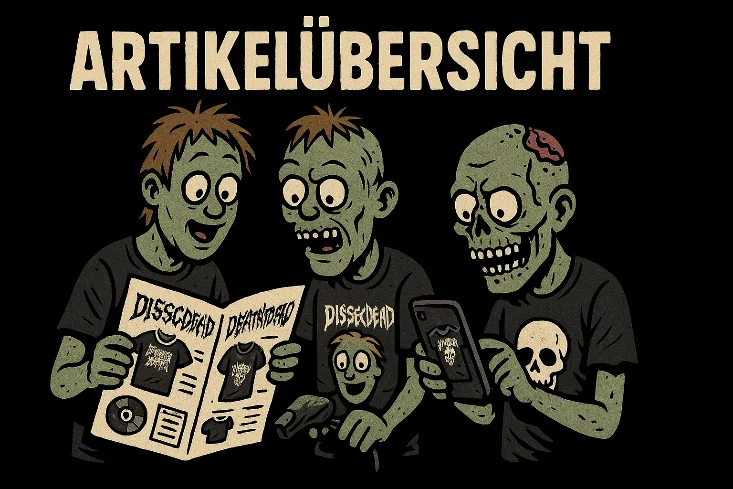 Zombie-Cartoon Artikelübersicht aus der Merch-Excel-Datei